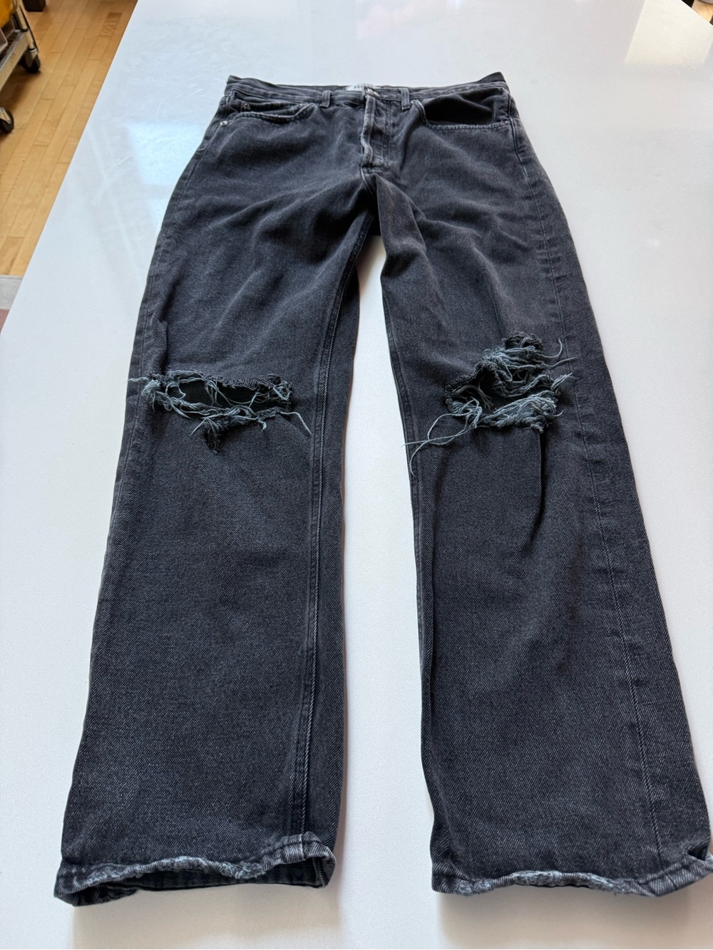 Agolde 90’s Mid-Rise Loose Fit, Distressed Button Fly Jeans, Black, Smokestack